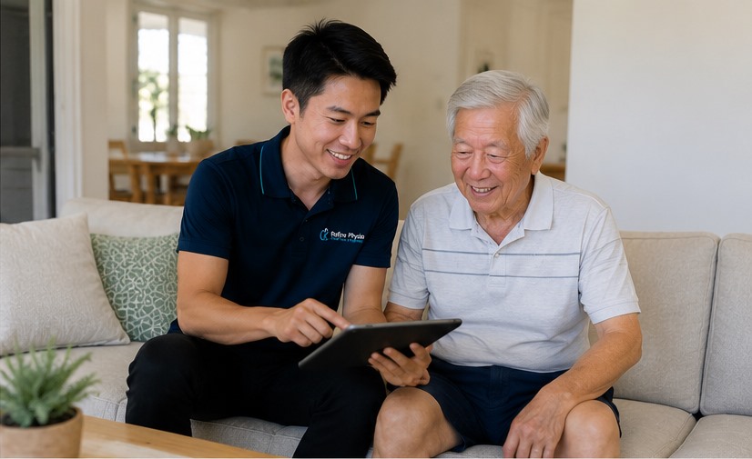 Mobile allied health clinician planning care with a client
