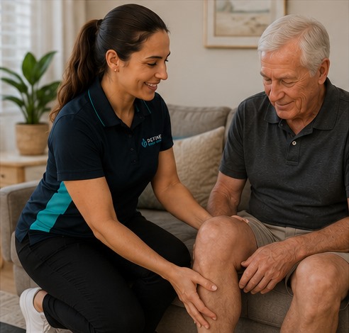 Refine Physio Mobile physiotherapist assessing an older client at home